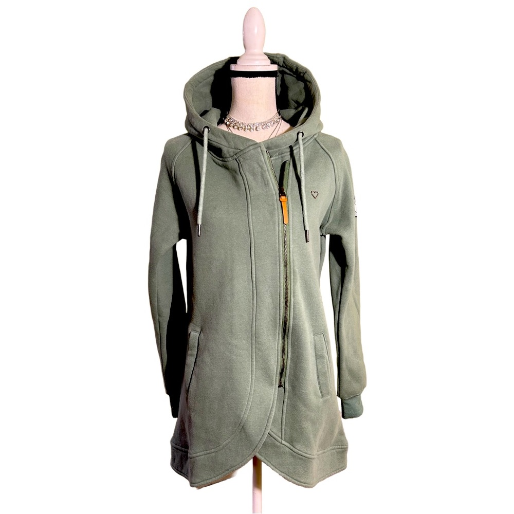 TrendiMax Women’s Green Solid Zip-Up Fleece Hoodie Patch Jacket Casual Thick M